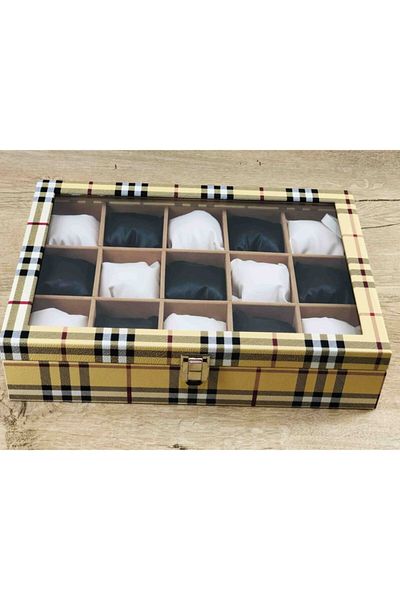 Kelepir Fırsatlar Special Handmade Plaid Yellow Square Padded Decorative Practical Stylish Modern Wristwatch Box