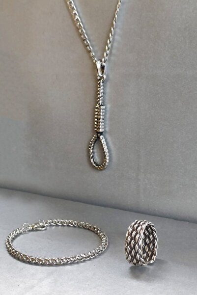 The Collection Ispanyol Hasır Model Ayarlanabilir Gümüş Yüzük Bileklik Ve Hal...