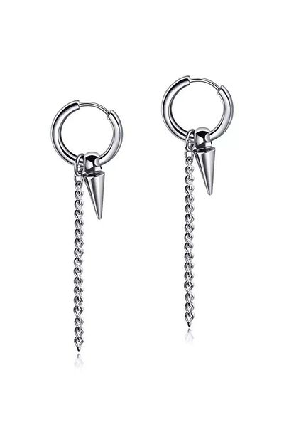 Jaida Moda Unisex Surgical Steel Silver Color Chain Dangle Hoop Earrings