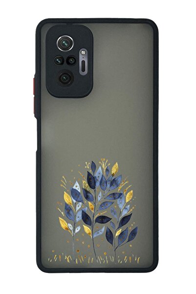 mooodcase Xiaomi Redmi Note 10 Pro Max Uyumlu Mavi Yaprak Desenli Kamera Korumalı Kılıf