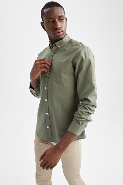 DeFacto Základní bavlněná košile Slim Fit s dlouhým rukávem