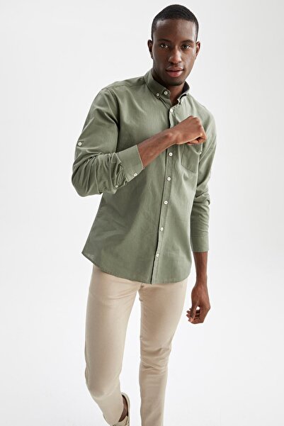 DeFacto Základní bavlněná košile Slim Fit s dlouhým rukávem