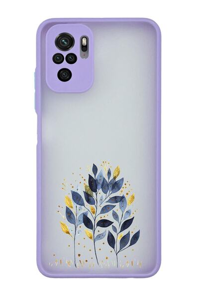 mooodcase Xiaomi Redmi Note 10 Uyumlu Mavi Yaprak Desenli Kamera Korumalı Buzlu Şeffaf Lüx Telefon Kılıfı