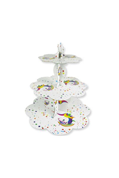 Genel Markalar 3 Katlı Karton Cupcake Standı Unıcorn Temalı Kek Standı 30x30 Cm