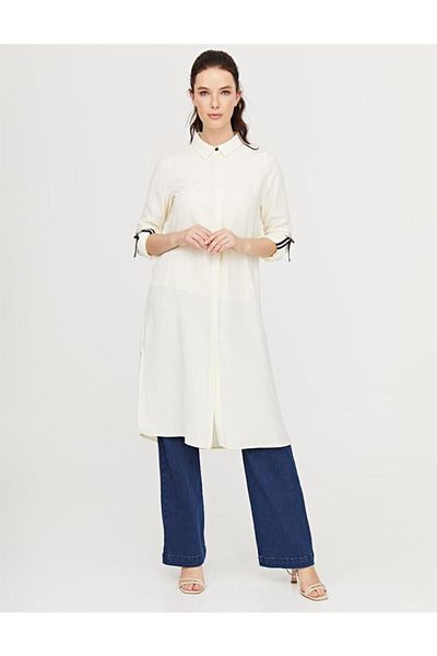 Kayra Ecru Tunic - Contrast Stitched, Long B21 81032