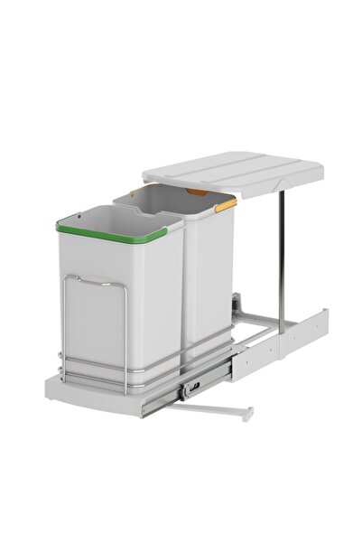 STARAX S-2392 Gri Teleskopik Raylı Plastik Gövde Çöp Kovası 12+12 Lt (24 lt)