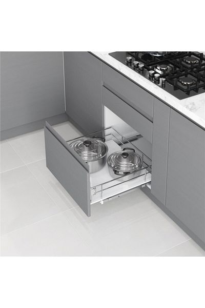 STARAX 55 cm Double Opening Door with Wooden Table - Hidden Rail Drawer