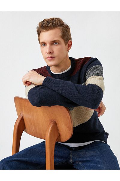 Koton Slim Fit gyapjú színes blokk pulóver