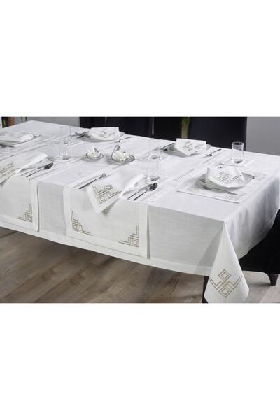 caka home design 16 Parça Masa Seti Valerie Valerie Nakışlı Keten Efektli ( K...