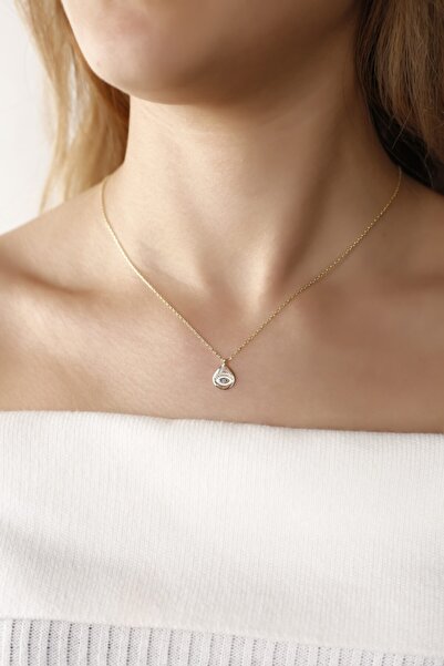 Lia Berto Altın Kaplama Damla Firuze Gözlü 925 Ayar Gümüş Kolye