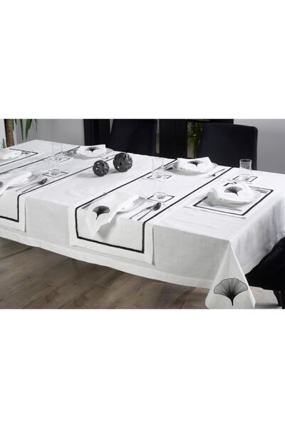 caka home design 16 PARÇA MASA SETİ  İRİS NAKIŞLI  KETEN EFEKTLİ ( SİYAH )