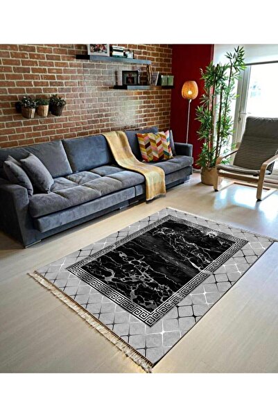 Modern home Çerçeve Detay Gri Dijital Baskı Salon Halısı Yıkanabilir Kaymaz T...