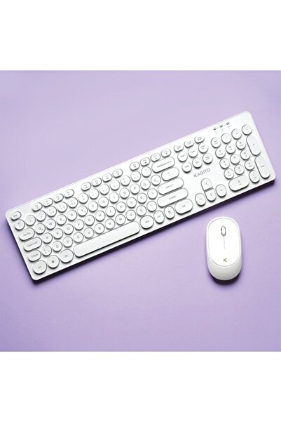 kagito Retro Kablosuz Klavye & Mouse Set (white)