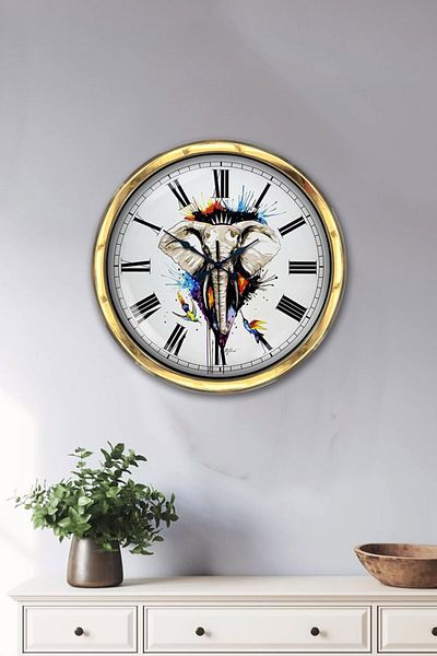 Kasva Concept Cadou 40 cm Ceas de Perete Elefant Metal Aur