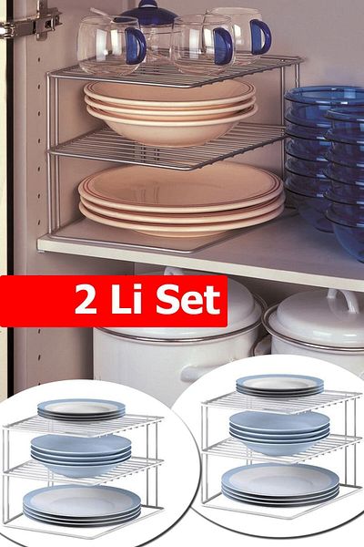 NEWSTORE HOME Поставка за чинии, 3-степенна вградена в шкаф чиния, кухненска и рафт-органайзер за плот (2 части метал)