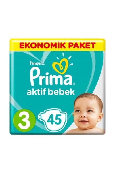 Prima Bebek Bezi Aktif Bebek 3 Beden 45 Adet Midi Ekonomik Paket