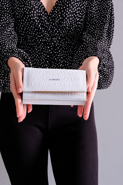Just Polo White Women's Snap And Zippered Embossed Printed Wallet Pbu1003