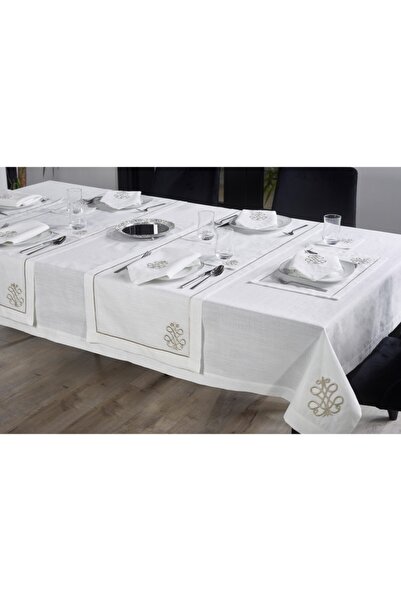 caka home design TABLE CLOTH ROYAL EMBROIDERED LINEN EFFECT (STONE)