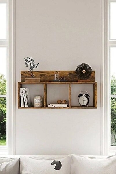Tree World Ahşap Masif 3 Gözlü Duvar Rafı Dekoratif Tasarım Kitaplık Aksesuar