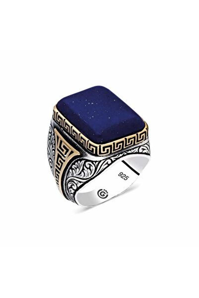 BRTsilver Dark Blue Lapis Stone Square Men's Ring Silver