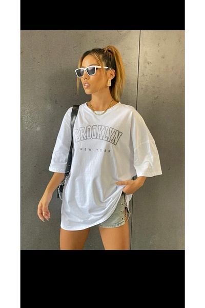 MOONBULL Weißes Brooklyn New York T-Shirt für Damen