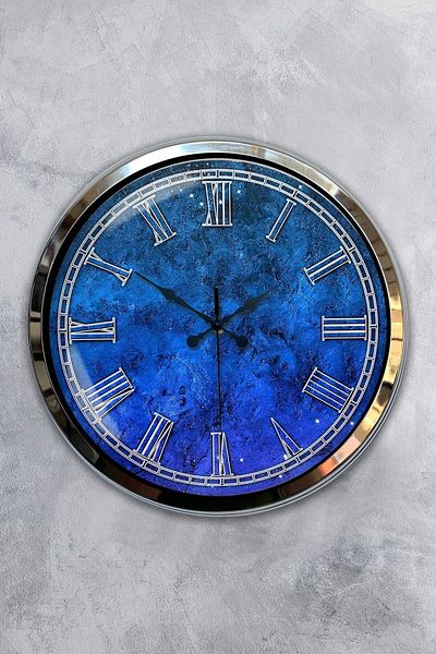 Kasva Concept Cadou 40 Cm Crom Metal Albastru Ceas de Perete