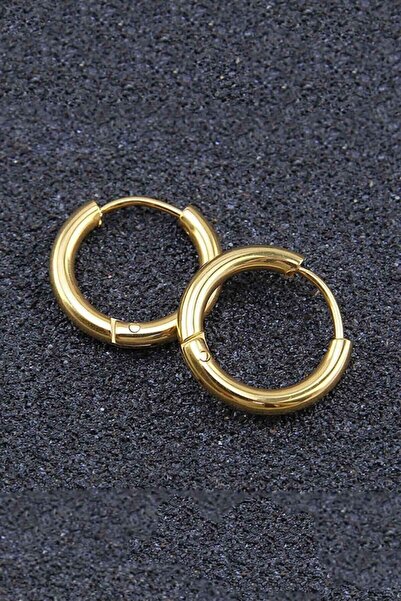 TREND COLLECTİON Unisex Cerrahi Çelik Altın Renk 12 Mm Halka Küpe