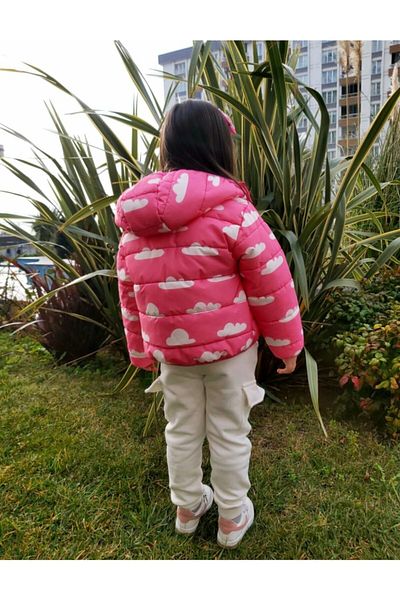 Pink Hippo Kids Girl's Cloud Printed Coat and Tracksuit Set 3 Pieces