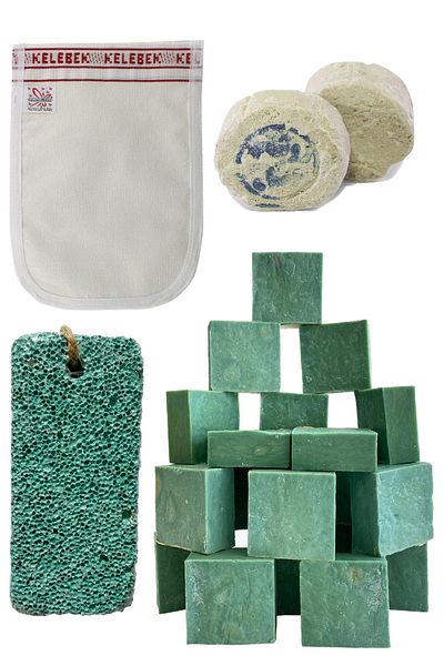 aktarix 4-Piece Bath Set 1 Mold Nettle Soap + Thick Pouch + Heel Pumice Stone + 2 Pieces of Rushur Stone