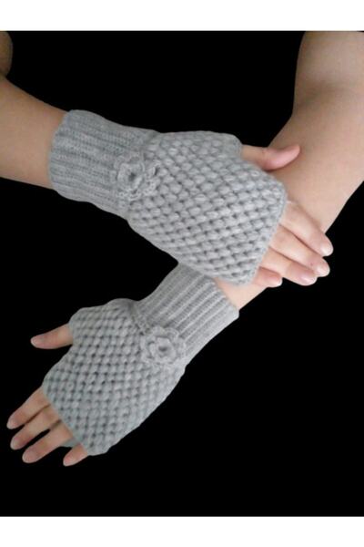 YOS TREND Kadın Eldiven Gri El Örgüsü Kadın Eldiven