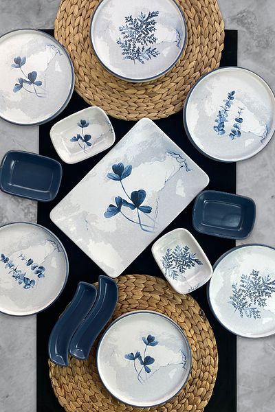 Keramika Blue Magic 13 Piece Stackable Breakfast Set for 6 People