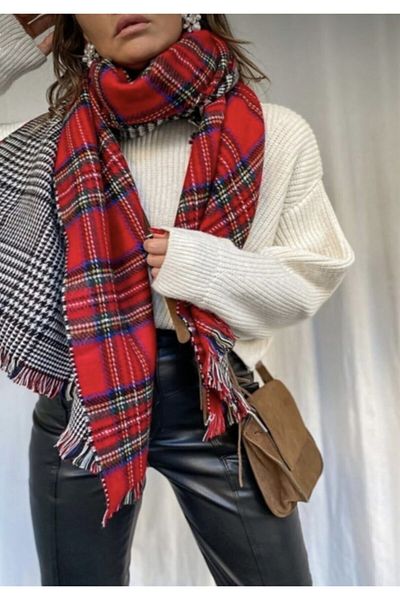 Fertile Women's Double Sided Plaid Houndstooth Thick Shawl