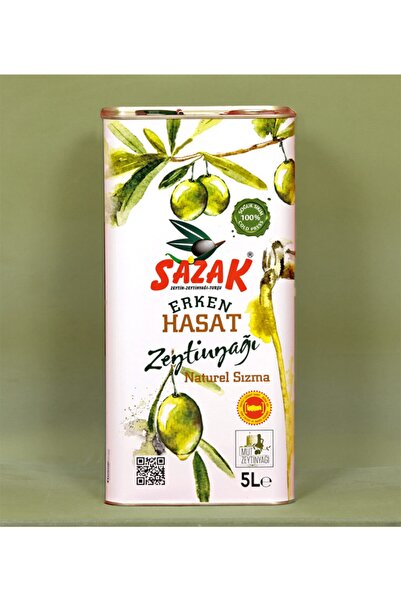 sazak zeytin zeytinyağı Filtresiz Erken Hasat Soğuk Sıkım Zeytinyağı 5 Lt