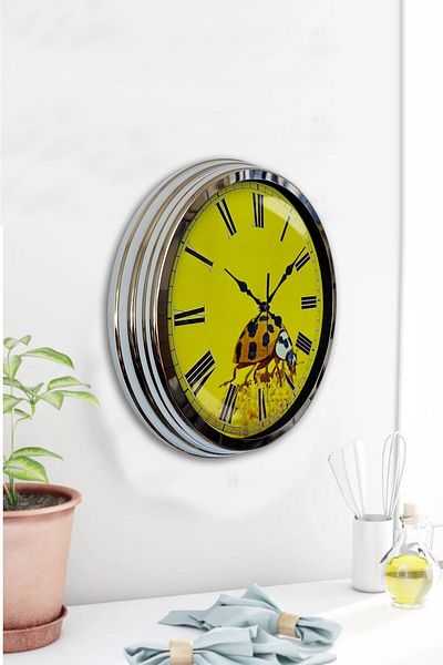 Kasva Concept 40 cm Chrome Metal Ladybug Wall Clock