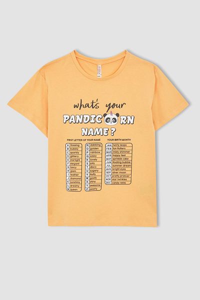 DeFacto Girl's Regular Fit Crew Neck Printed Short Sleeve Cotton T-Shirt