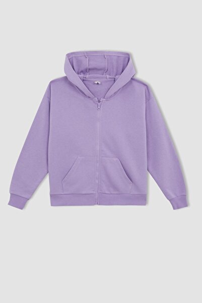 DeFacto Girl's Regular Fit Hooded Sweat Cardigan