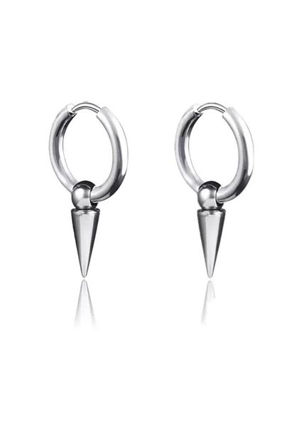 Jaida Moda Unisex Surgical Steel Silver Color Ball Pointed Figure Hoop Earrings 2 Pieces