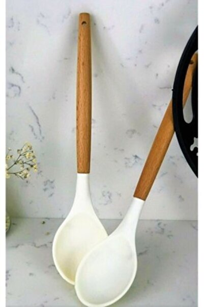 Senin Dükkanın Bamboo Handle Silicone Serving Spoon Cream 1 Piece
