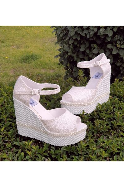 Ayakkabı Tutkusu Stilo ® Wedge Heel Glitter White 12cm