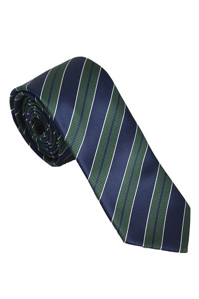 Brianze Men's Navy Blue Green Striped Handkerchief Tie