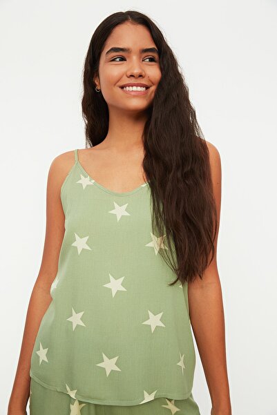 Trendyol Collection Zelená hvězda provazové popruhy Tkané pyžamo s viskózovými šortkami THMSS20PT0295
