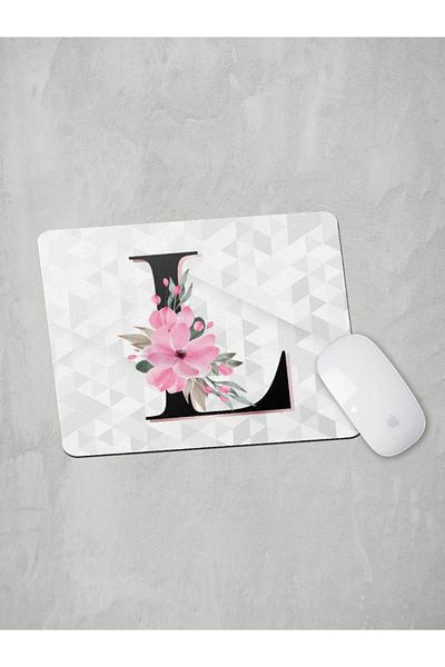 Panorama Ajans Γράμμα L Αρχικό Ροζ Floral Mouse Pad