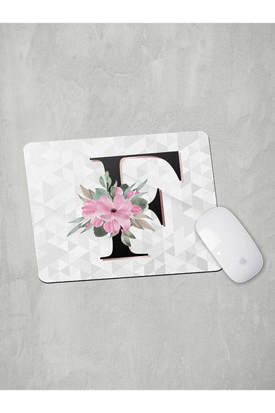 Panorama Ajans Γράμμα F Αρχικό Ροζ Floral Mouse Pad
