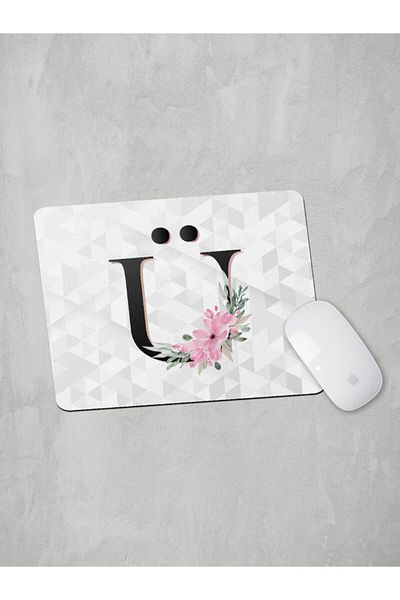 Panorama Ajans Γράμμα Ü Αρχικό Ροζ Floral Mouse Pad