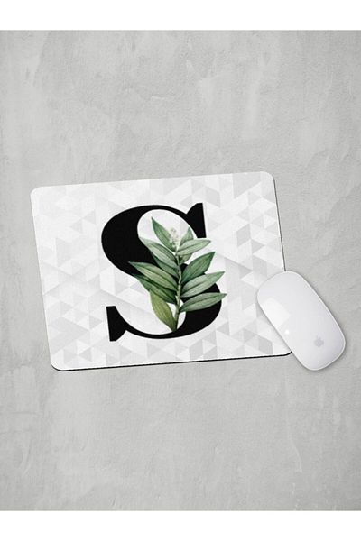 Panorama Ajans Letter S Green Leaf Mouse Pad