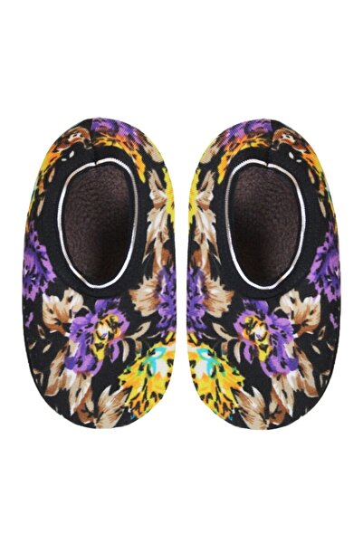 UNLIMITED LEGWEAR Mor/sarı Çiçek Desenli Altı Kaymaz Çocuk Ev Patiği