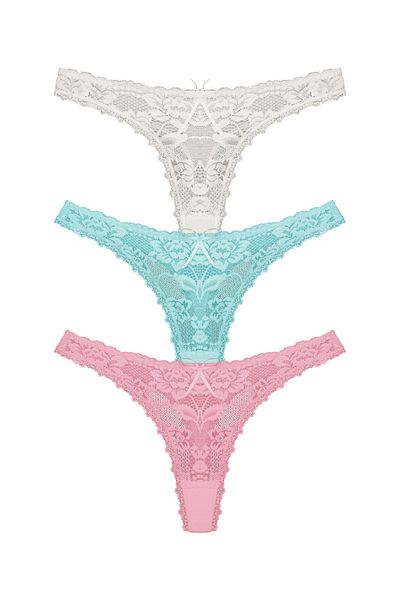 Zena 3-Piece Lace Front and Back Cotton String Women's Panties
