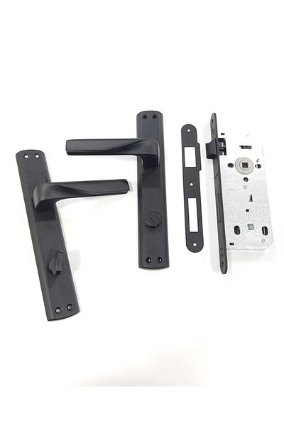 ARON Sofuoğlu Luxe Noyan Mirrored Matte Black (BATHROOM-WC) Type Door Handle (RIGHT) & Door Lock