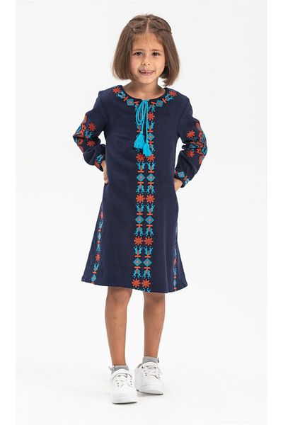 Eliş Şile Bezi Μακρυμάνικο Flannelette Παιδικό Φόρεμα Navy Blue