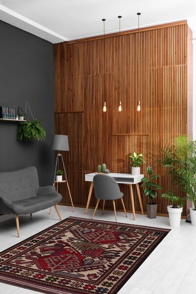 Naar Halı Afgan Berceste 18058 Kırmızı El Dokuma Otantik Dokuma Taban Kilim